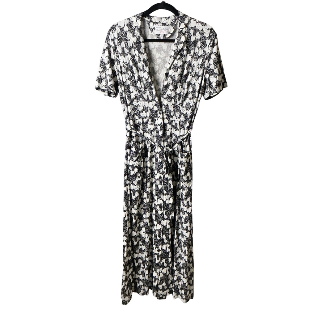 Tender Loving Care by HVN Black White Strawberry Print Midi Dress Size 10